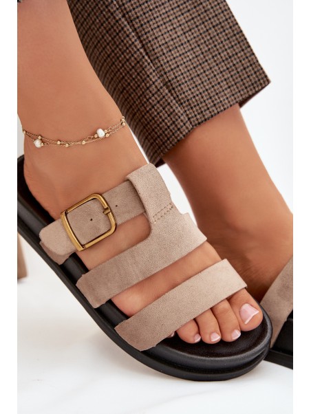 Women's Slippers With Straps And Gold Buckle Beige Ulirissa