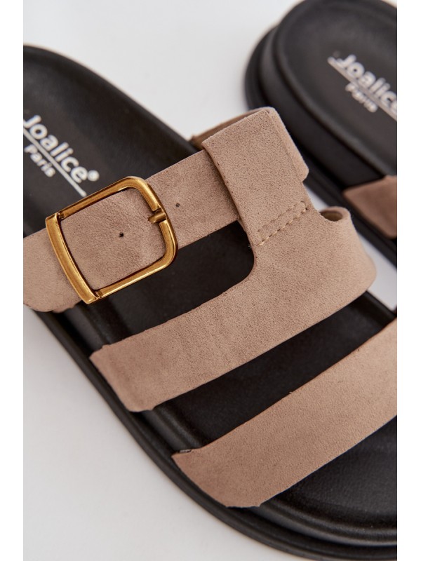 Women's Slippers With Straps And Gold Buckle Beige Ulirissa