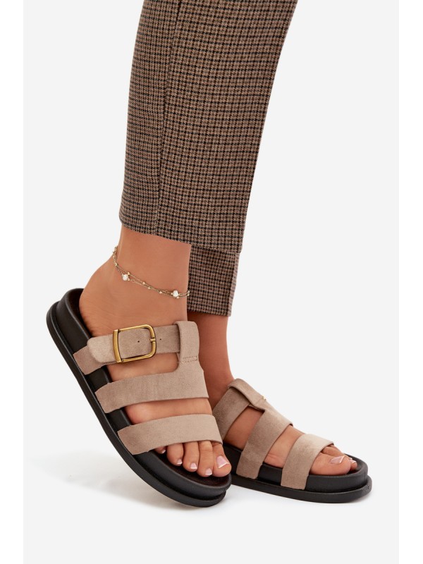 Women's Slippers With Straps And Gold Buckle Beige Ulirissa