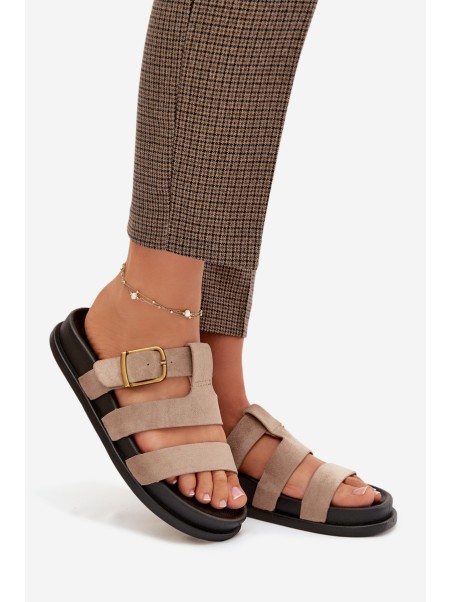 Women's Slippers With Straps And Gold Buckle Beige Ulirissa