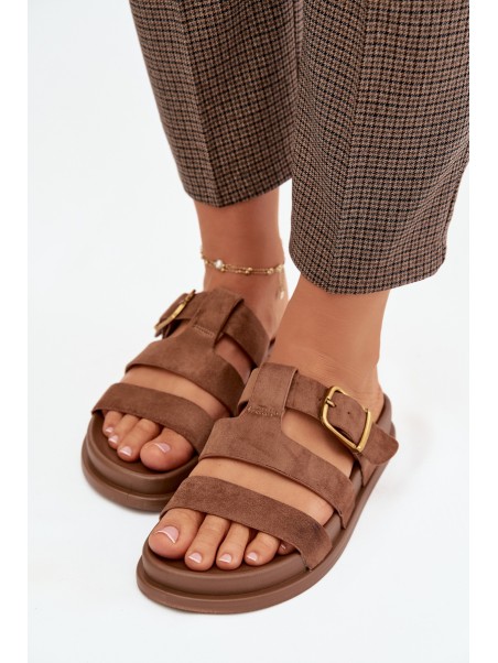Women's Slippers With Straps and Gold Clasp Brown Ulirissa