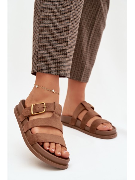 Women's Slippers With Straps and Gold Clasp Brown Ulirissa