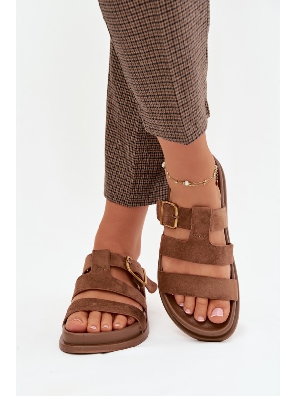 Women's Slippers With Straps and Gold Clasp Brown Ulirissa