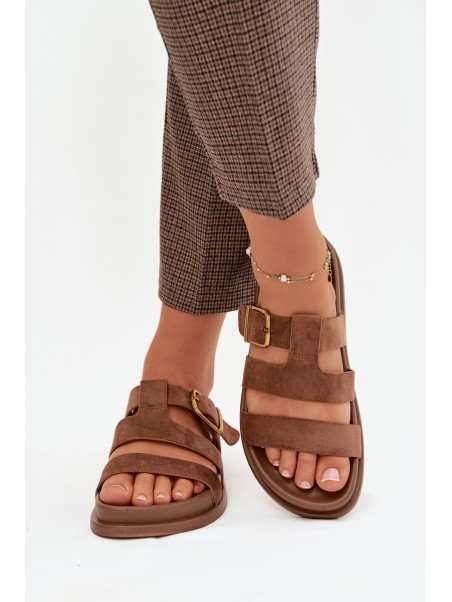 Women's Slippers With Straps and Gold Clasp Brown Ulirissa