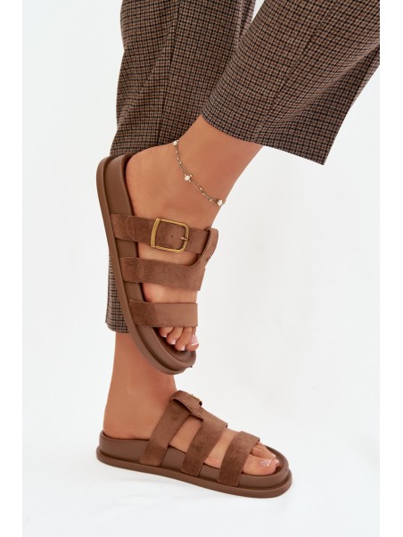 Women's Slippers With Straps and Gold Clasp Brown Ulirissa