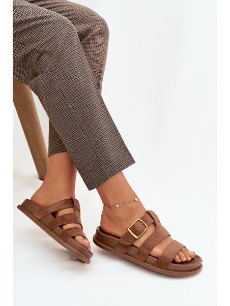 Women's Slippers With Straps and Gold Clasp Brown Ulirissa