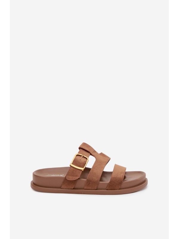 Women's Slippers With Straps and Gold Clasp Brown Ulirissa