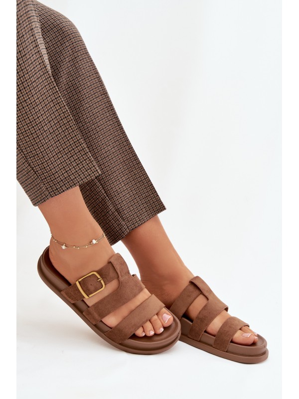 Women's Slippers With Straps and Gold Clasp Brown Ulirissa
