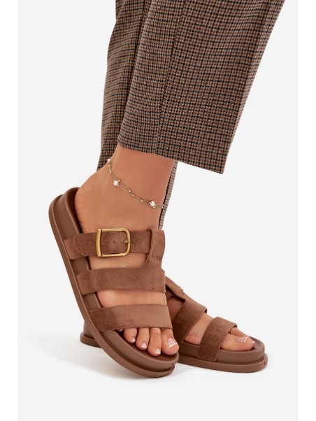 Women's Slippers With Straps and Gold Clasp Brown Ulirissa