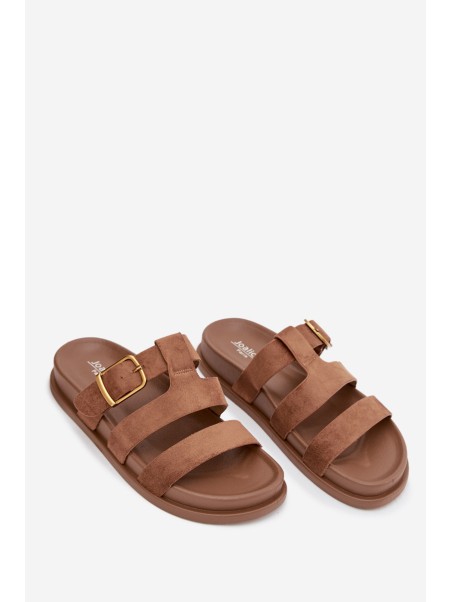 Women's Slippers With Straps and Gold Clasp Brown Ulirissa