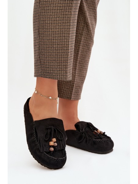 Women's Mules with Fringes and Beads Black Belissa