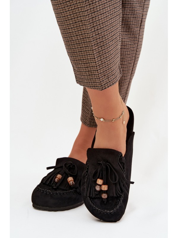Women's Mules with Fringes and Beads Black Belissa