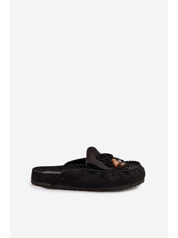 Women's Mules with Fringes and Beads Black Belissa