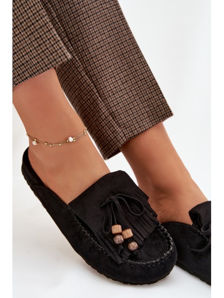 Women's Mules with Fringes and Beads Black Belissa