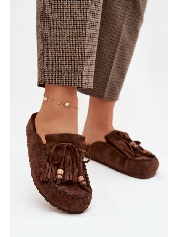Women s Mules with Fringes and Beads Chocolate Belissa 2