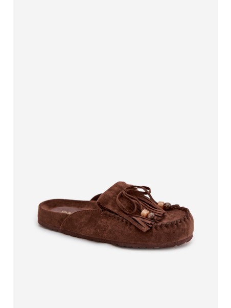 Women s Mules with Fringes and Beads Chocolate Belissa