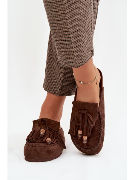 Women s Mules with Fringes and Beads Chocolate Belissa