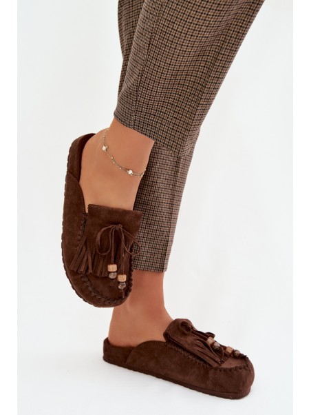 Women s Mules with Fringes and Beads Chocolate Belissa
