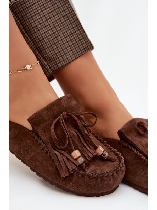 Women s Mules with Fringes and Beads Chocolate Belissa