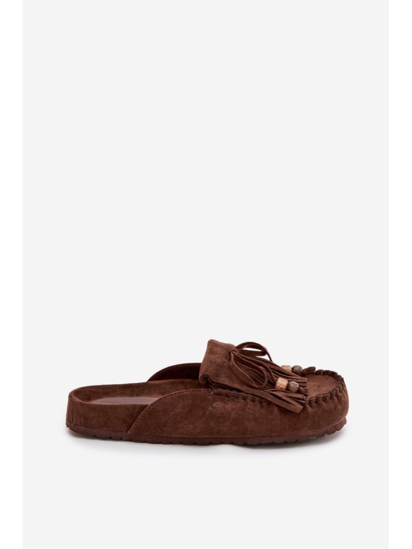 Women s Mules with Fringes and Beads Chocolate Belissa
