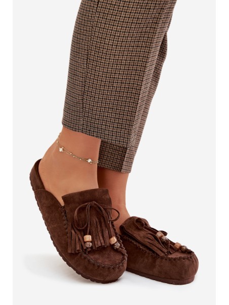 Women s Mules with Fringes and Beads Chocolate Belissa