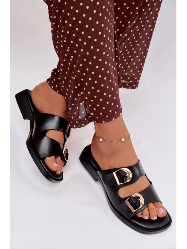 Women's Slippers With Golden Clamps Black Danelle