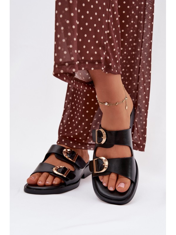 Women's Slippers With Golden Clamps Black Danelle 2