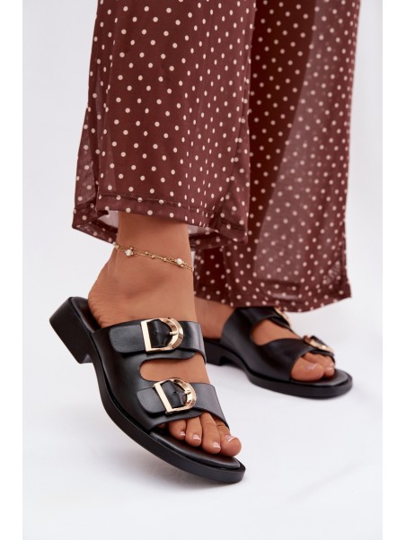 Women's Slippers With Golden Clamps Black Danelle