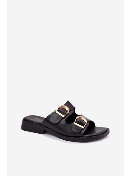 Women's Slippers With Golden Clamps Black Danelle