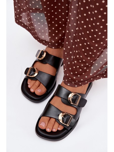 Women's Slippers With Golden Clamps Black Danelle