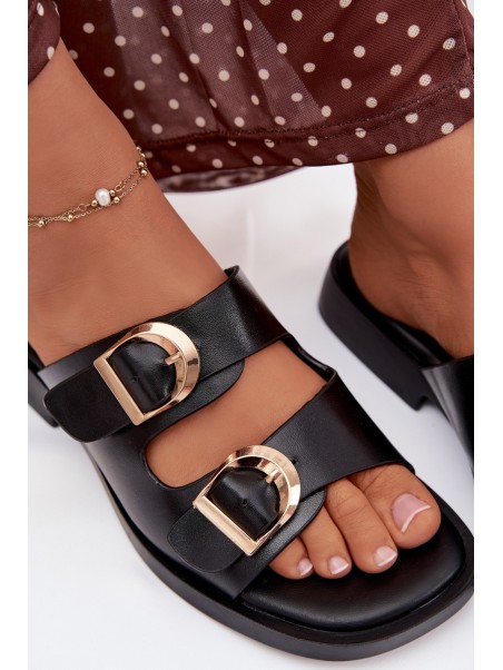 Women's Slippers With Golden Clamps Black Danelle