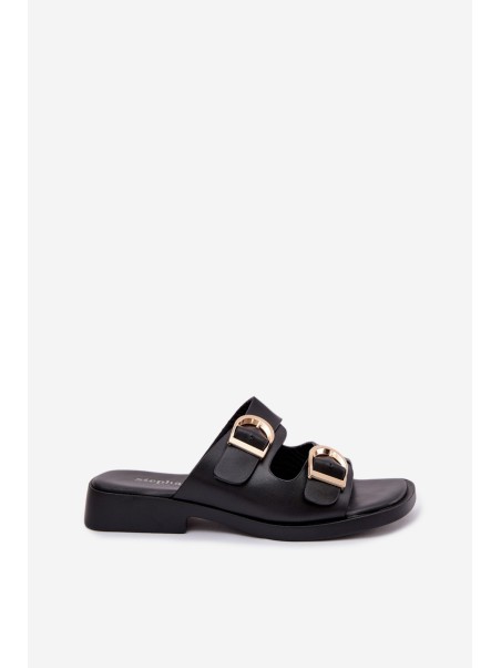 Women's Slippers With Golden Clamps Black Danelle