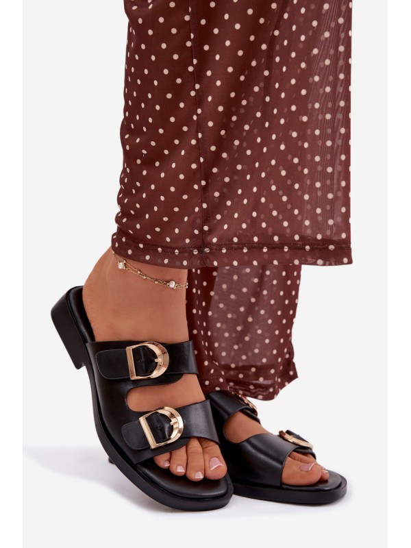 Women's Slippers With Golden Clamps Black Danelle