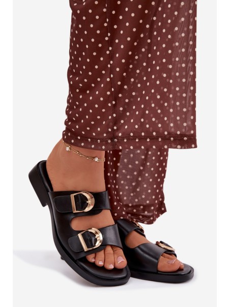 Women's Slippers With Golden Clamps Black Danelle