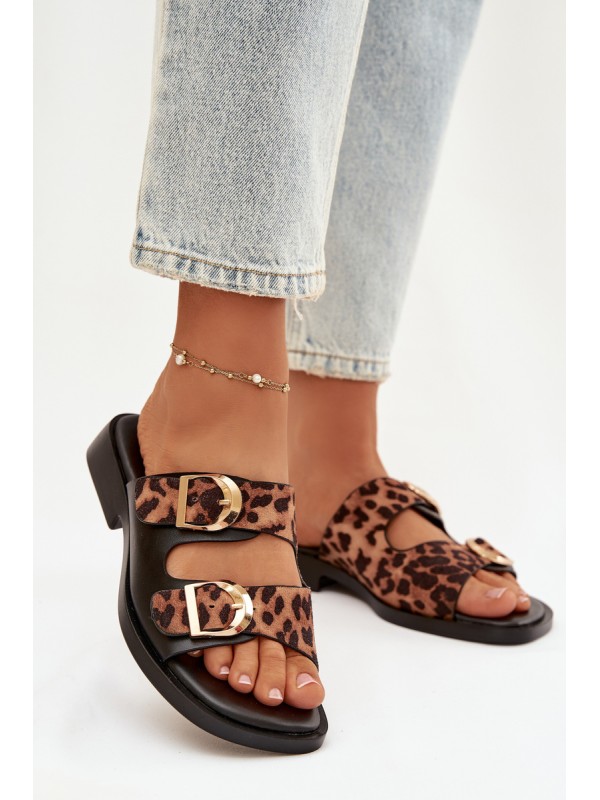 Women's Slippers With Gold Clips Leopard Black-Brown Danelle