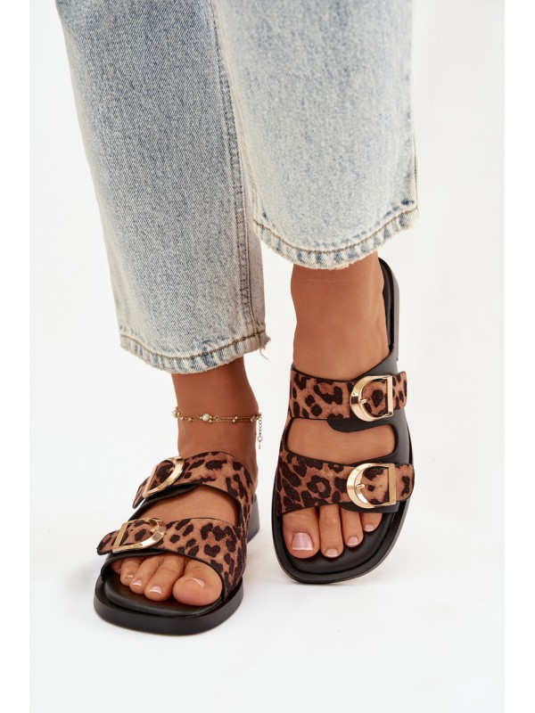 Women's Slippers With Gold Clips Leopard Black-Brown Danelle