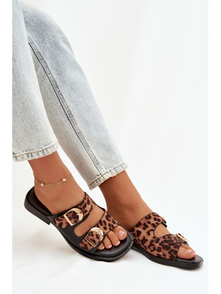 Women's Slippers With Gold Clips Leopard Black-Brown Danelle