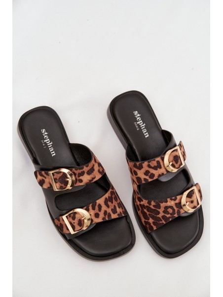 Women's Slippers With Gold Clips Leopard Black-Brown Danelle
