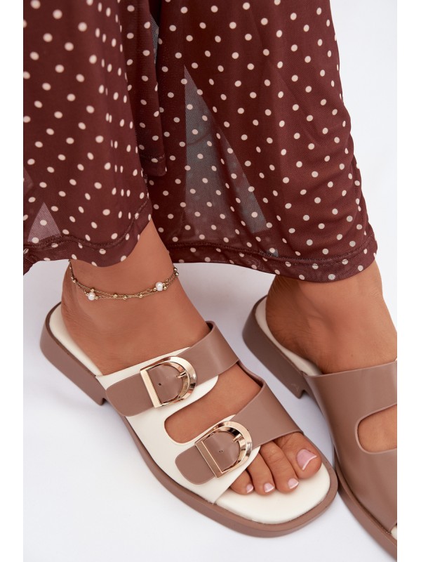 Damen slippers with gold clips Beige Danelle