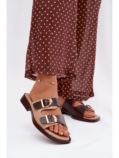 Women's Slippers With Gold Buckles Beige-Brown Danelle