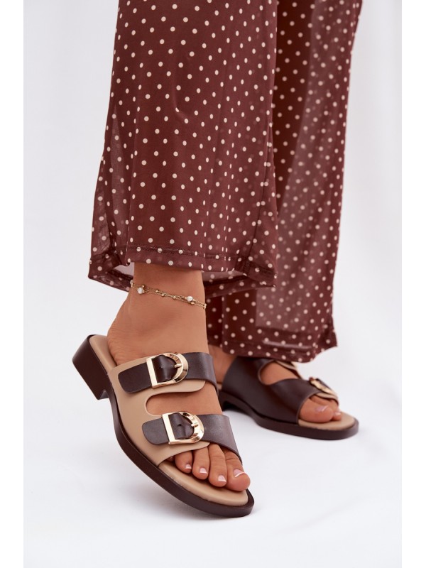 Women's Slippers With Gold Buckles Beige-Brown Danelle