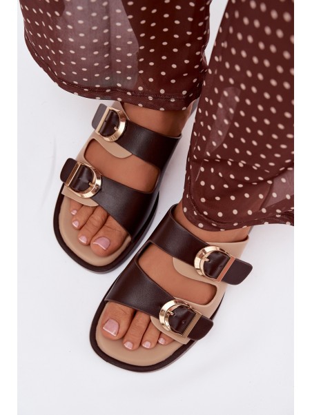 Women's Slippers With Gold Buckles Beige-Brown Danelle