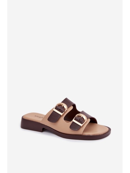Women's Slippers With Gold Buckles Beige-Brown Danelle