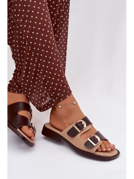 Women's Slippers With Gold Buckles Beige-Brown Danelle