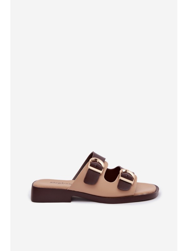 Women's Slippers With Gold Buckles Beige-Brown Danelle
