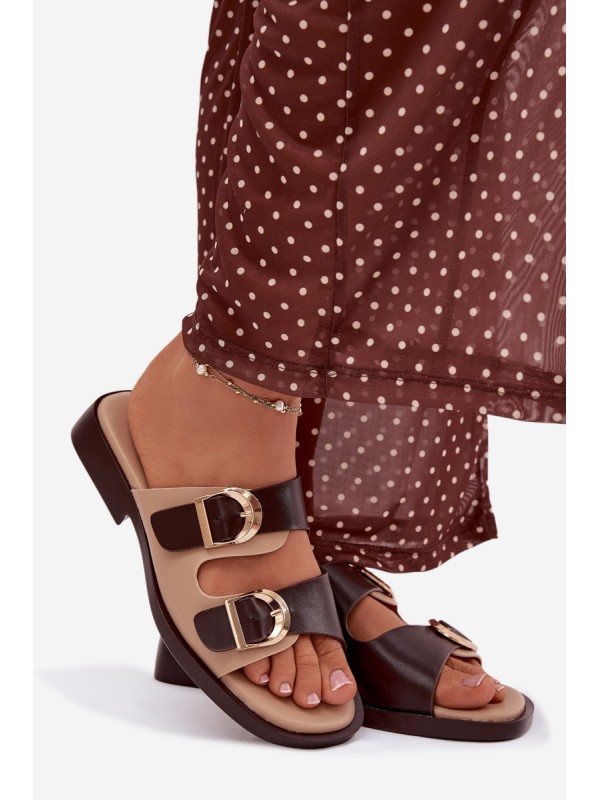 Women's Slippers With Gold Buckles Beige-Brown Danelle