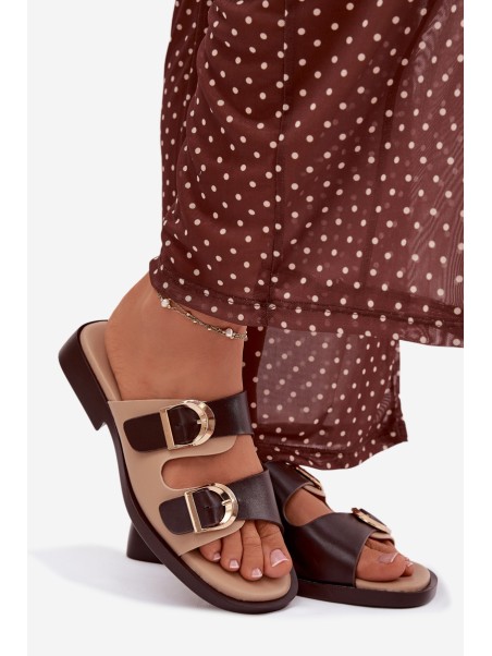 Women's Slippers With Gold Buckles Beige-Brown Danelle