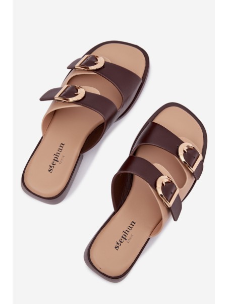 Women's Slippers With Gold Buckles Beige-Brown Danelle