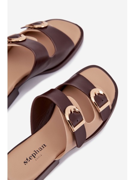 Women's Slippers With Gold Buckles Beige-Brown Danelle