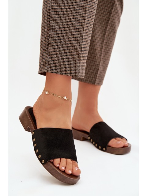 Women's Flat Sandals with Gold Studs Black Girella